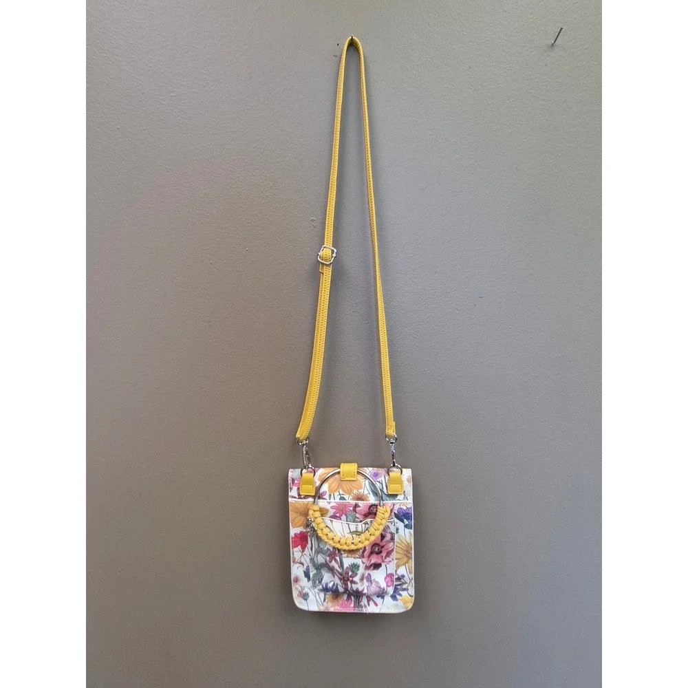 Carlos Santana Floral Crossbody‎ Mini Satchel Yellow Handle Purse Boho Festival